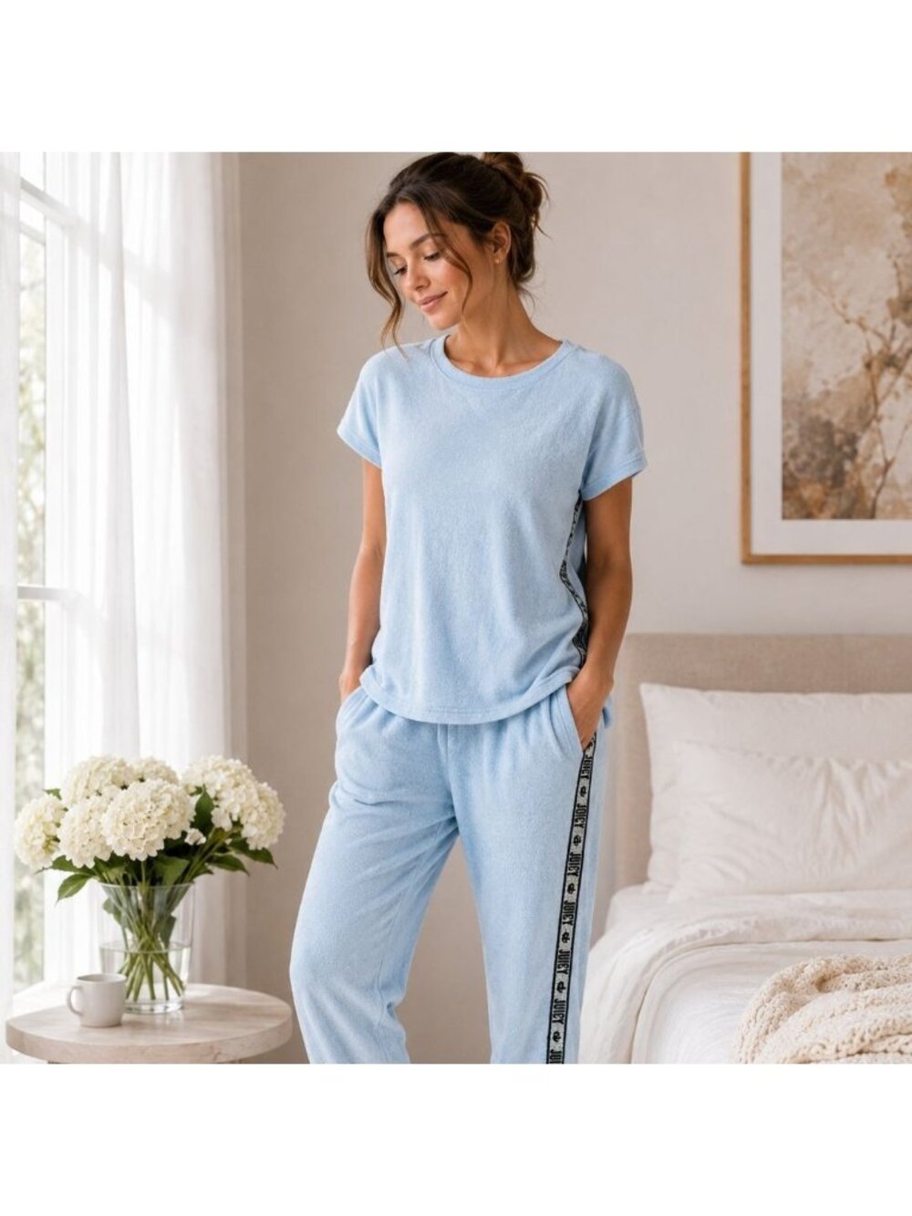 Vintage Juicy Couture Track Pajama Set Size L Blue Terry Cloth Lounge Y2K Sleep